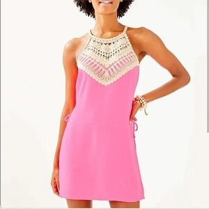 ❤️VALENTINE SPECIAL❤️NWT.LILLY PULITZER Pearl Romper In Pink Tropics W/Gold Bib